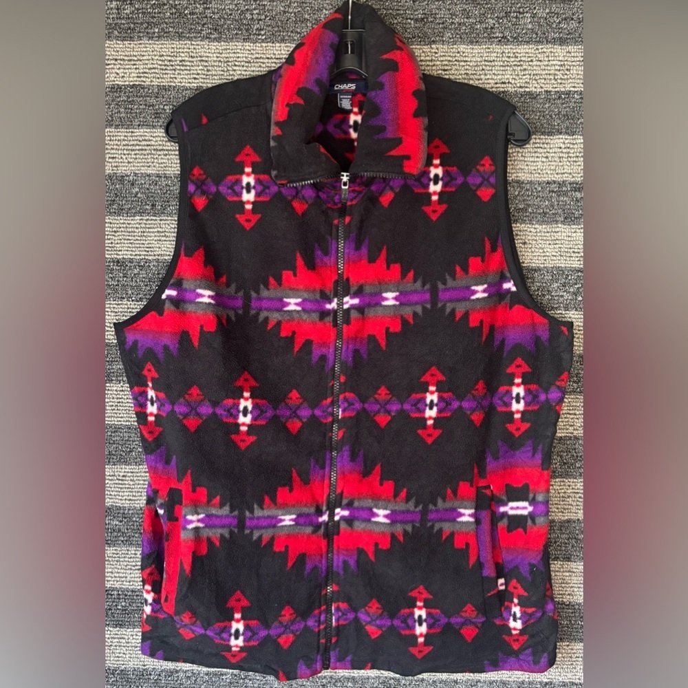 Chaps Sport Southwest Aztec Print Full-Zip Fleece Vest Women’s 1X EUC